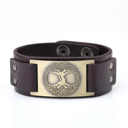 Skyrim Tree of Life Vintage Wrap Wicca Metal Leather Bracelet Amulet Adjustable Cuff Bracelet Vintage Jewelry Men