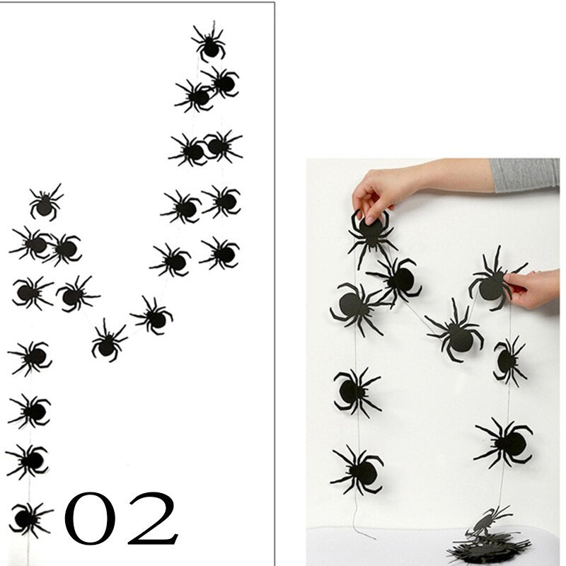 4M Orange/Black Paper Hanging Flag Halloween Decoration Prop Round Spider Pumpkin Bat Bunting Banners Halloween Party Supplies
