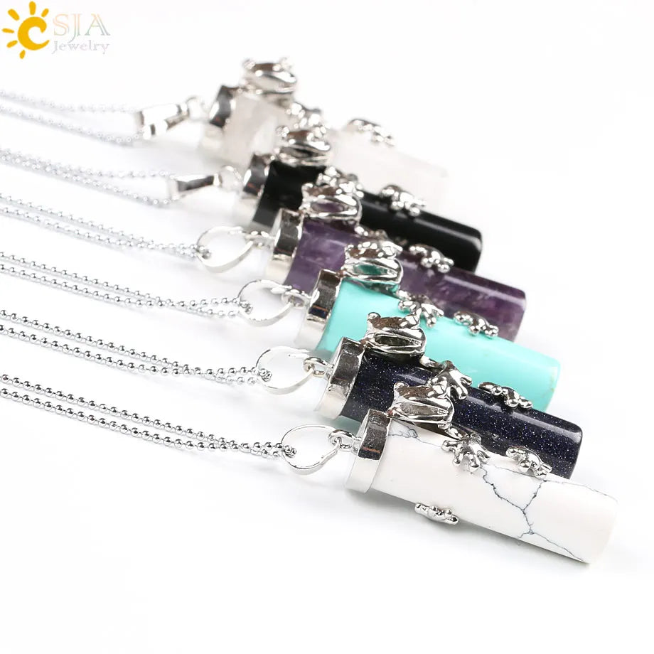 CSJA Pink Quartz Gem Power Statement Necklace Male Female Jewelry Natural Gem Stone Pendant Lovely Frog Jewellery E184