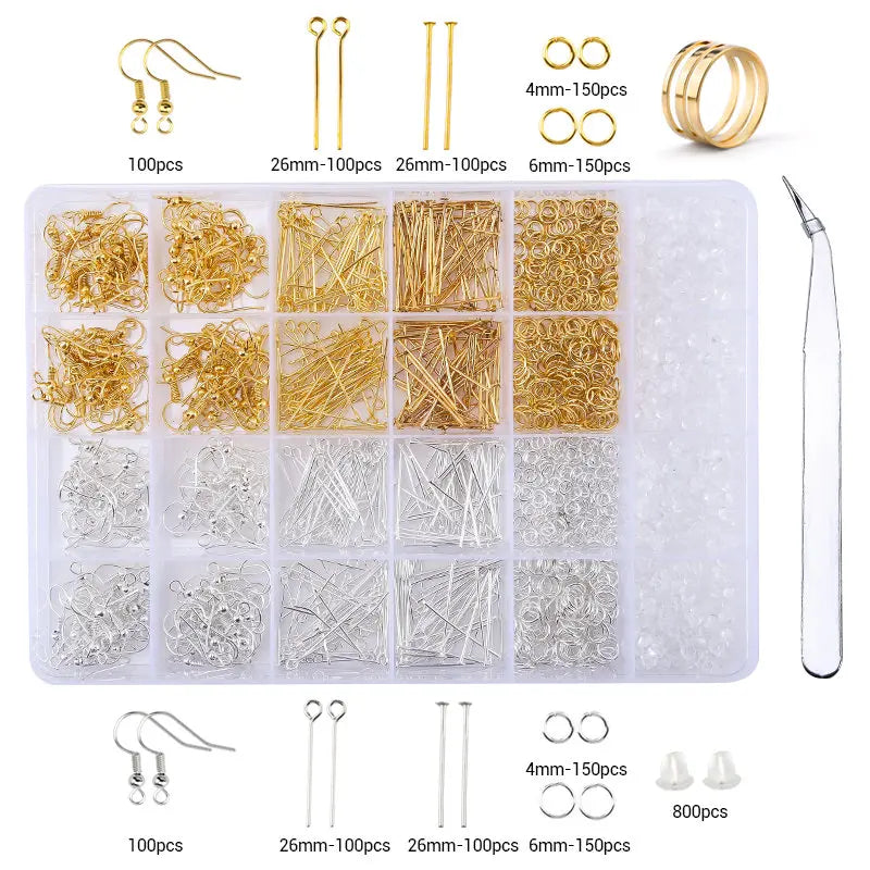Jewelry Findings Tool Set Open Jump Ring/Lobster Clasp/Tail Chain/Clip Buckle/Drop Kit/Earring Hooks/ for DIY Jewelry Making