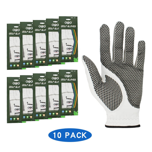 10 Pcs Mens Golf Gloves Left/Right Hands Golfer Branded Packaging White Leather
