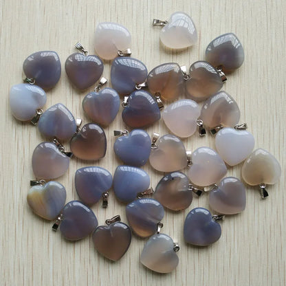 50pcs/Lot 2022 Assorted Heart Natural Stone Charms Pendants for Jewelry Making Good Quality 20mm