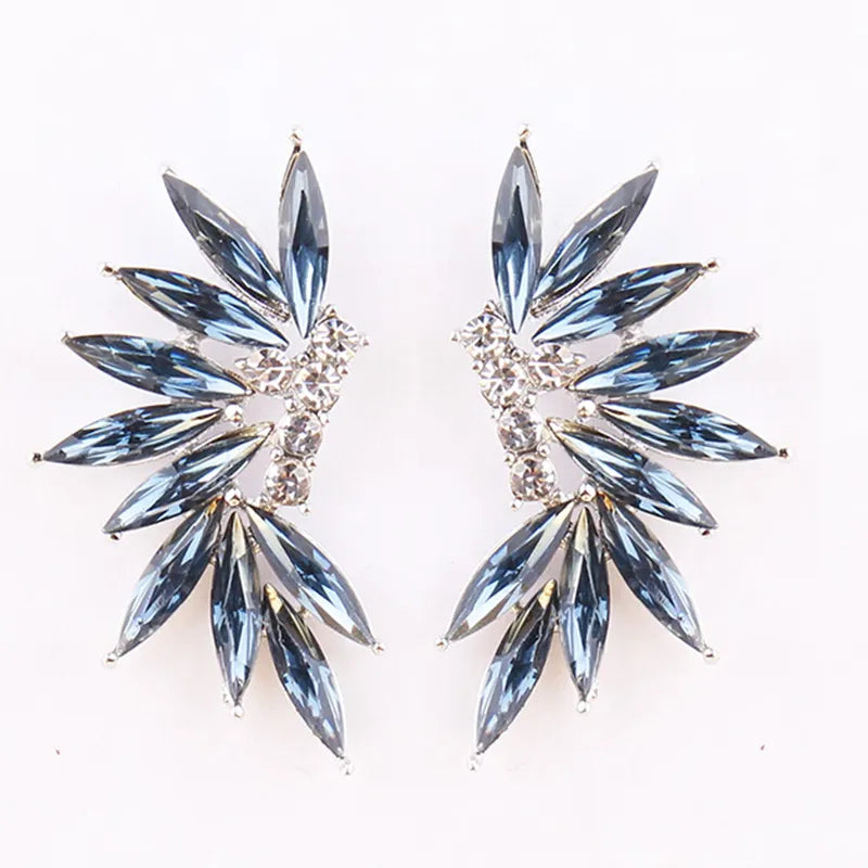 LUBOV Shining Rhinestone Wings Stud Earrings Acrylic Crystal Stone Women Piercing Earrings Trendy Wedding Jewelry Christmas