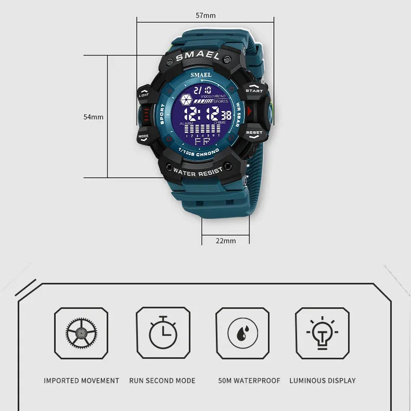 Mens Watch Military Water Resistant SMAEL Sport Watch Army Led Digital Wrist Stopwatches for Male 1802 Relogio Masculino Watches