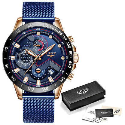 2022 LIGE New Blue Fashion Business Clock Mens Watches Top Brand Luxury All Steel Waterproof Quartz Gold Watch Relogio Masculino