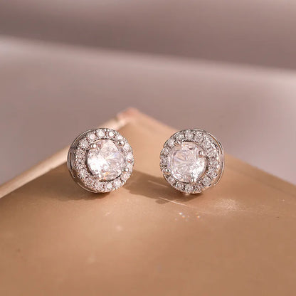 Classic Green AAA Cubic Zirconia Stud Earrings Round Crystal Girl Ear Studs for Women Multicolor Jewelry Brincos AE176