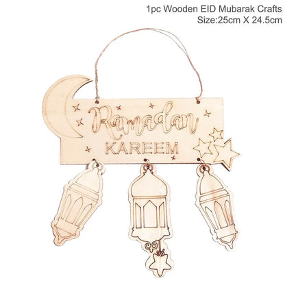 Wooden EID Mubarak Decoration Ramadan Mubarak Ornaments Islamic Muslim Pendant Eid Al Adha Party Supplies Ramadan Kareem