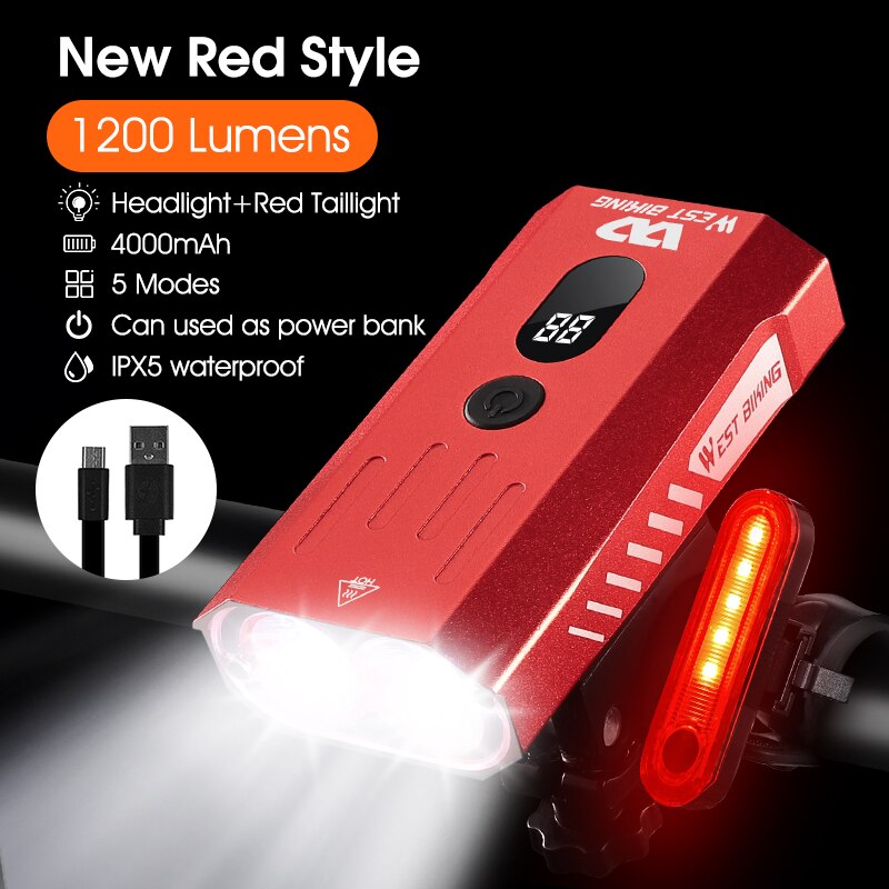 WEST BIKING Bike Front Light Induction Bicycle Bright Light USB Charging Flashlight Cycling Waterproof Torch Bike Headlight