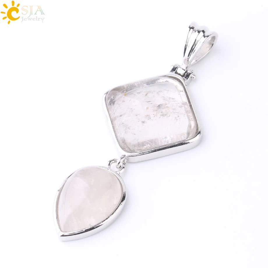 CSJA Natural Stones Pendant Crystal Square Water Drop Quartz Lapis  Lazuli Geometric Pendants for Necklaces Women Jewelry F814