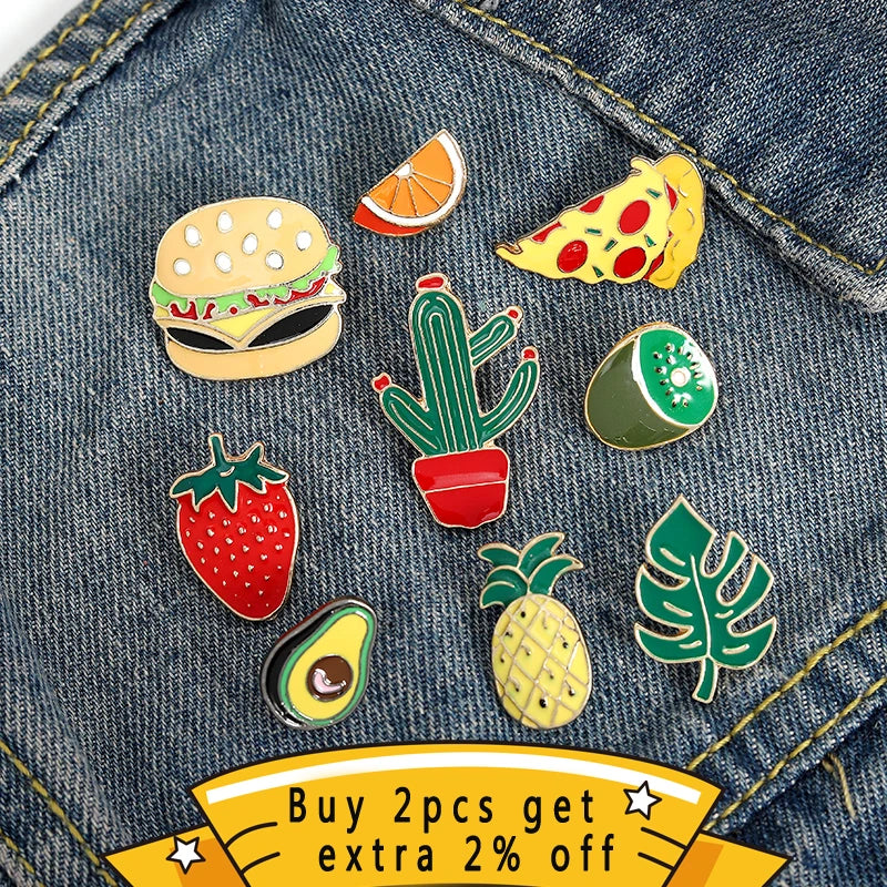 Rainbow Enamel Lapel Cartoon Pins Fruits Food Mix Brooches Badges Backpack Cute Pins for Friends Jewelry