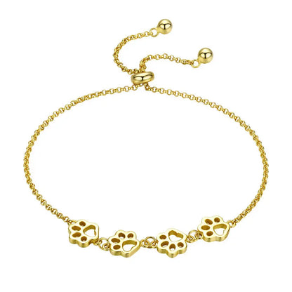 Bamoer 925 Sterling Silver Cute Pet Footprints Bracelet Cat Paw Adjustable Chain Bracelet for Women Birthday
