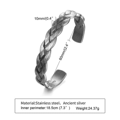 Men's Bracelet,Old Oxidized Gray Braided Cuff Bracelets,Stainless Steel Industrial Style Braslet Bangle, Vintage Jewelry