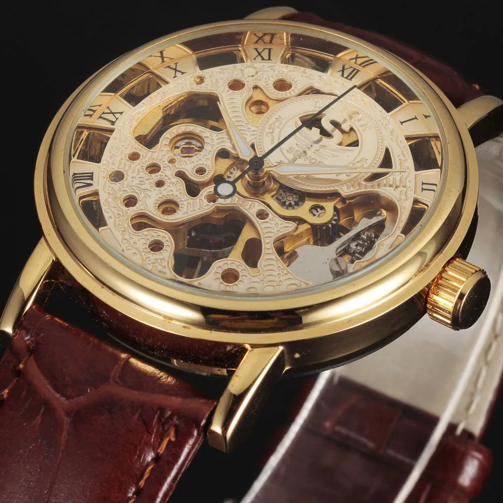Casual New Fashion SEWOR Brand Skeleton Men Male Military Army Clock Classic Luxury Gold Mechanical Hand Wind Wrist Watch
