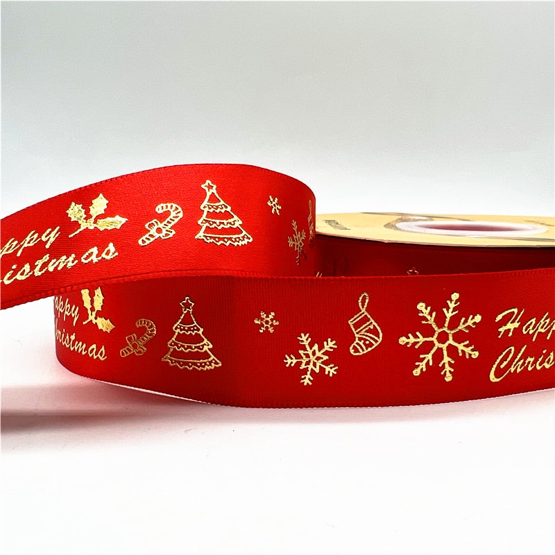 5yards 1inch 25mm Christmas Ribbon Printed Christmas Polyester Ribbon for Handmade Design Christmas Decoration