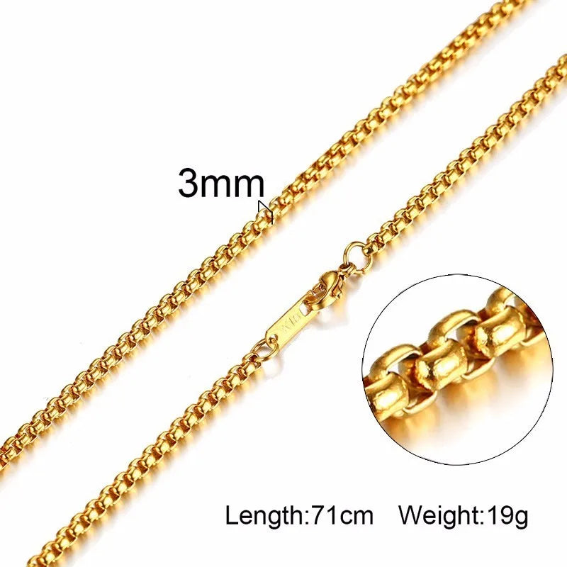 3-6mm Men Necklace Snake Chain Miami Cuba Link With Round Box and Wheat Chains Stainless Steel Choker Jewelry 24-27in