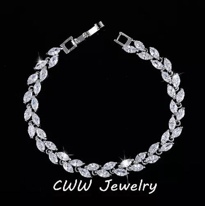 CWWZircons New Trendy 2022 Cubic Zirconia Jewelry Silver Color Leaf Charm CZ Crystal Female Bracelets Bangles for Women CB060
