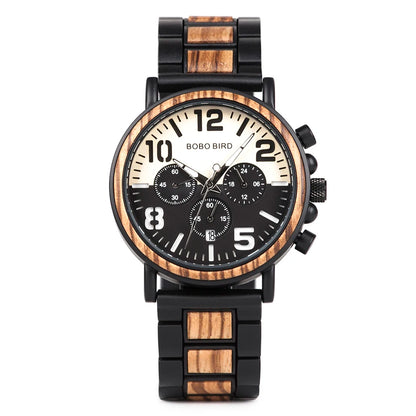 BOBO BIRD Luxury Wood Stainless Steel Men Watch Stylish Wooden Timepieces Chronograph Quartz Watches Relogio Masculino Man