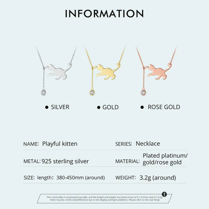 BAMOER S925 Sterling Silver Cat Necklace Cute Silver Cat Pendant Collarbone Necklace for Women SCN232 3 Colors