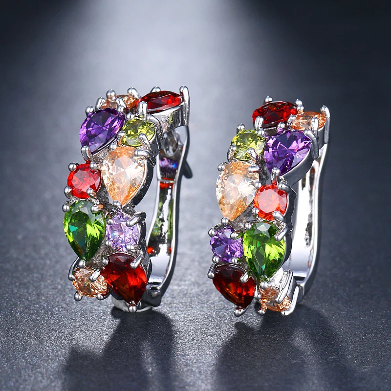 EMMAYA Luxury Rose Gold Color Earrings Flash CZ Zircon Ear Studs 12 Colors Earrings Women Brincos