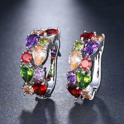 EMMAYA Luxury Rose Gold Color Earrings Flash CZ Zircon Ear Studs 12 Colors Earrings Women Brincos
