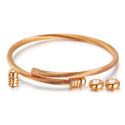 Unisex Elastic Cable Wire Bangle Stainless Steel Bracelet Screw With Removable End Plug Twisted Cuff Charm Beads Fit DIY Jewelry