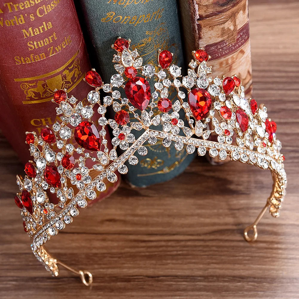 KMVEXO European Green Crystal Tiaras Vintage Black Rhinestone Pageant Crown Baroque Bridal Wedding Hair Jewelry Accessories