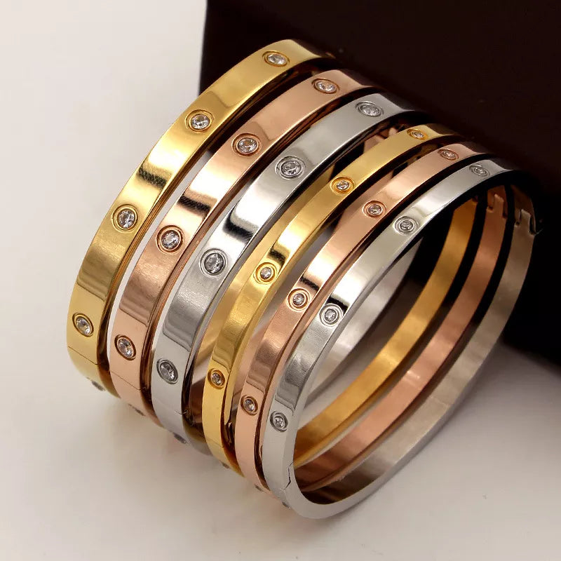 Beautiful Lovers Bracelets Woman Bracelets Stainless Steel Bangles and Bangles Cubic Zirconia Golden Woman Jewelry