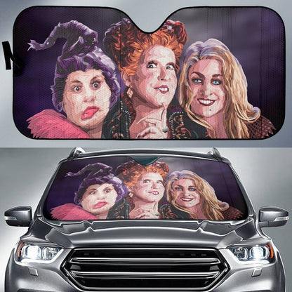 Halloween Hocus Pocus Car Sun Shade, Funny Witch Sun Shade, Car Accessories Windshield Sunshade