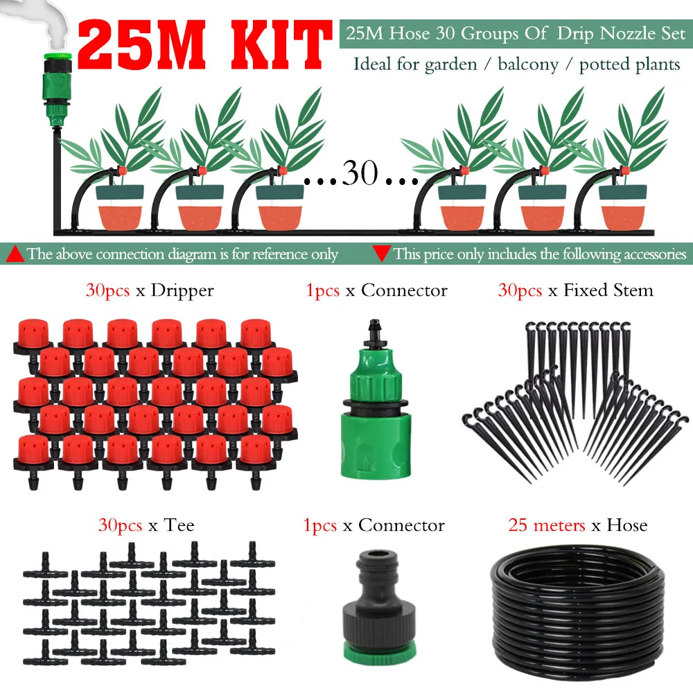 MUCIAKIE 50m-5m DIY Drip Irrigation System Automatic Watering Garden Hose Micro Drip Watering Kits With Adjustable Drippers