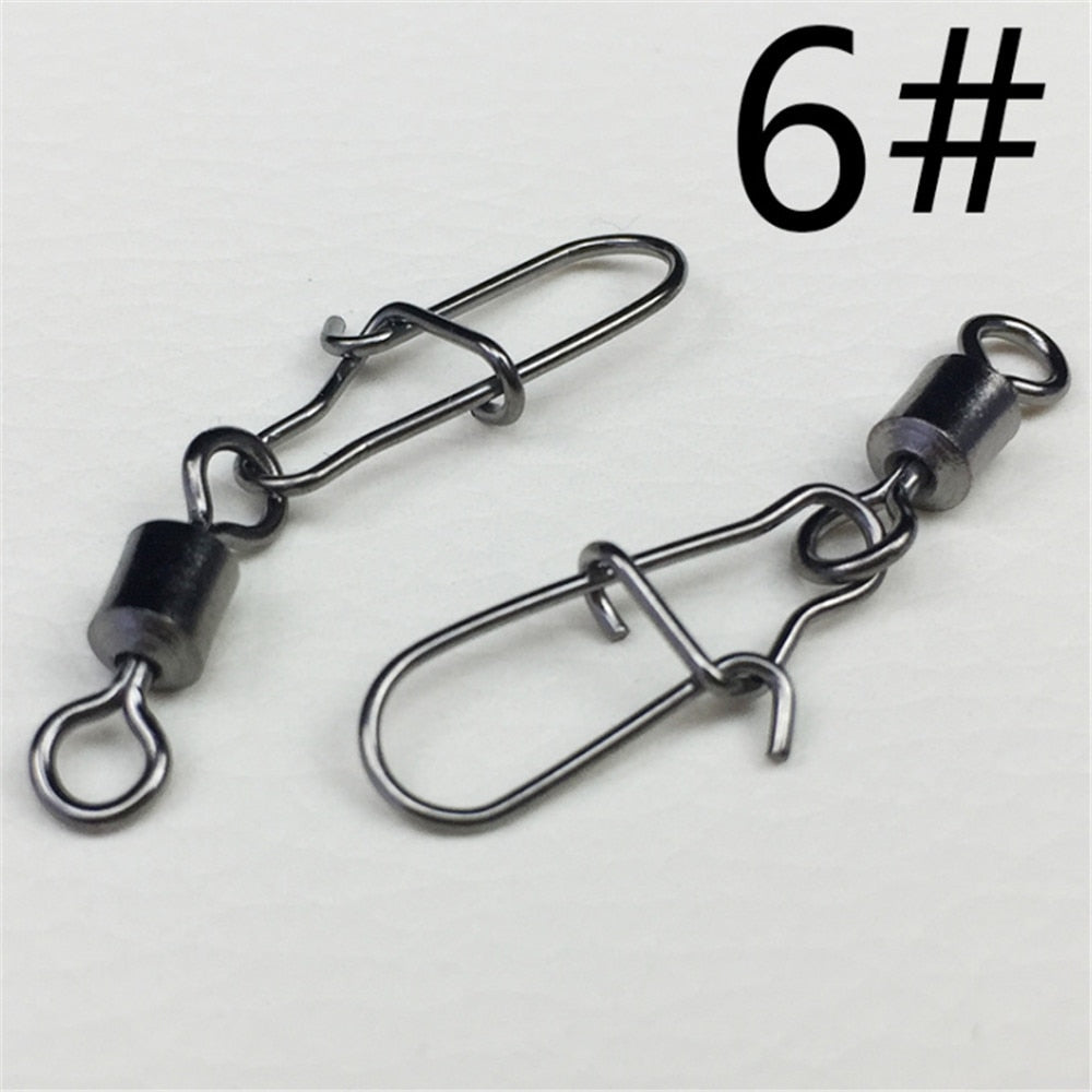 30pcs/Lot 2# -10# High Speed Spinner Fishing Rolling Swivel With Fast Lock Snap Hook Lure Connector Bait Terminal Fishing Tackle