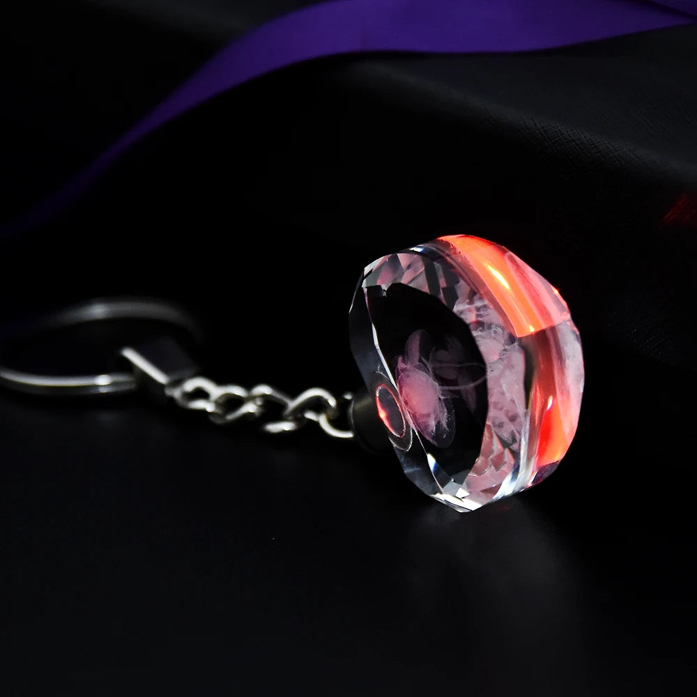 Fashion Colorful Fairy Rose Flower Pattern Love Shape Crystal Rhinestone LED Light Keychain Lover Key Chain Keyring Jewelry