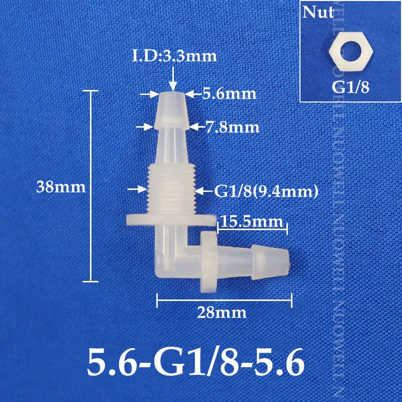 5~200pcs M6 M8 G1/8~g1/2 Thread to 2-12mm PP Bulkhead Union Elbow Connectors Hex Nut Aquarium Fish Tank Air Pump Hose Connector