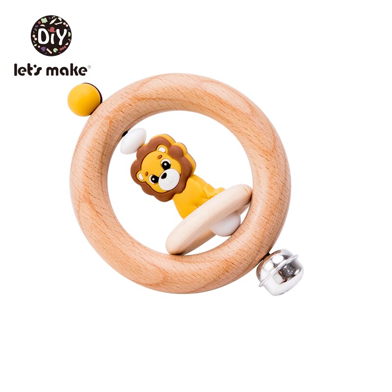 Baby Toys 1pc Silicone Beads Cartoon Rattle Teething Ring of Beech Wood 0-12 Moths Children Christmas Stroller Let's Make