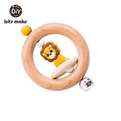 Baby Toys 1pc Silicone Beads Cartoon Rattle Teething Ring of Beech Wood 0-12 Moths Children Christmas Stroller Let's Make