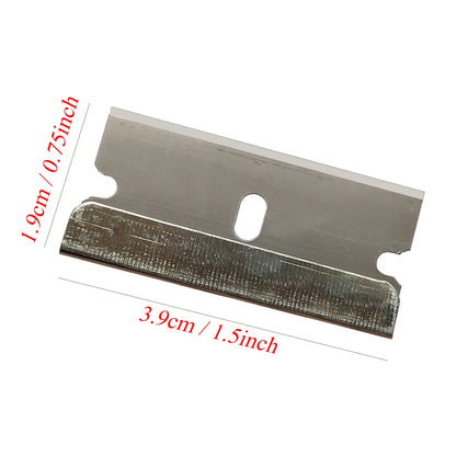 CNGZSY 100PCS Carbon Steel Razor 1.5" Single Edged Plastic Blade Tip for Automotive Glue Scraper Ceramic Oven Glass Clean Shovel
