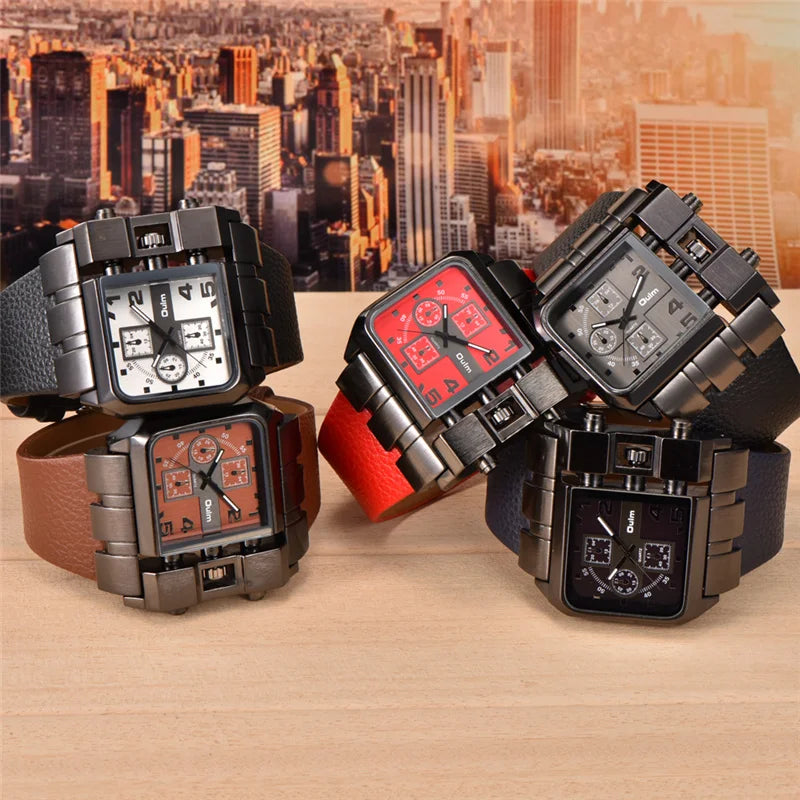 Oulm 3364 Casual Wristwatch Square Dial Wide Strap Men's Quartz Watch Luxury Brand Male Clock Super Big Men Watches Montre Homme