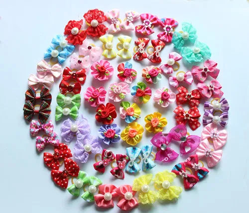 20PCS Pet Bows Dog Hair Bows for Puppy Yorkshirk Small Dogs Hair Accessories Grooming Bows Rubber Bands Dog Bows Pet Supplies