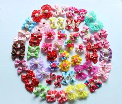 20PCS Pet Bows Dog Hair Bows for Puppy Yorkshirk Small Dogs Hair Accessories Grooming Bows Rubber Bands Dog Bows Pet Supplies
