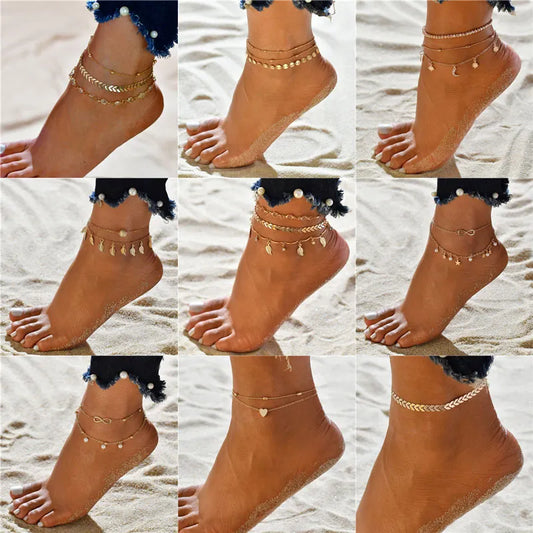Modyle Vintage Beach Foot Anklet for Women Bohemian Female Anklets Summer Bracelet on the Leg Jewelry