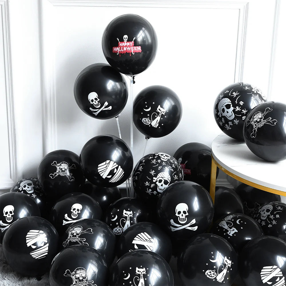 10pcs Halloween Pumpkin Latex Balloons Skeleton Bat Black Cat Ghost Helium Balloon Halloween Party Home Decoration Kids Toys