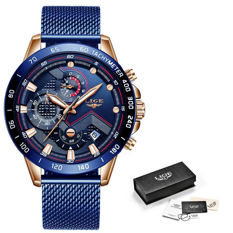 2022 LIGE New Blue Fashion Business Clock Mens Watches Top Brand Luxury All Steel Waterproof Quartz Gold Watch Relogio Masculino