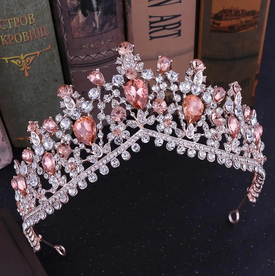 KMVEXO European Green Crystal Tiaras Vintage Black Rhinestone Pageant Crown Baroque Bridal Wedding Hair Jewelry Accessories