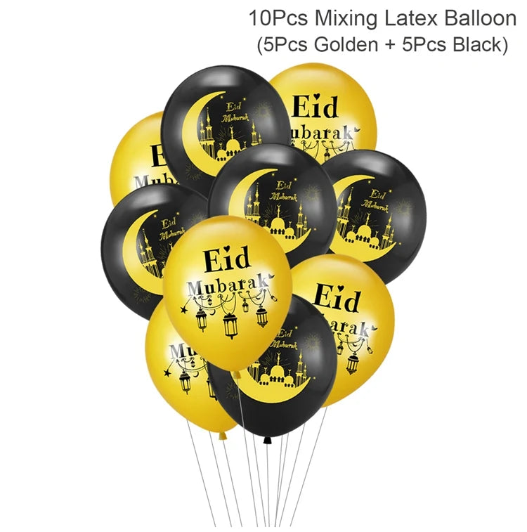 EID Mubarak Banner Balloons Cake Topper Ramadan Decoration Ramadan Kareem Mubarak Muslim Islamic Festival Party DIY Decorations