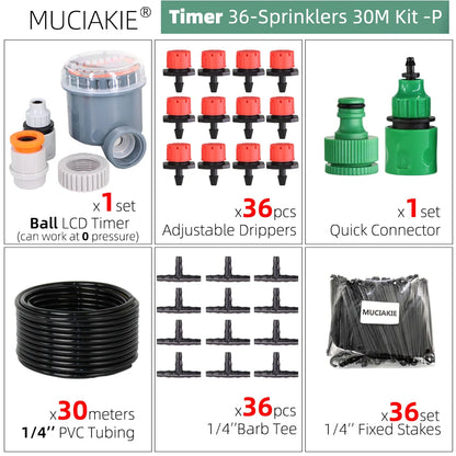 MUCIAKIE 50m-5m DIY Drip Irrigation System Automatic Watering Garden Hose Micro Drip Watering Kits With Adjustable Drippers