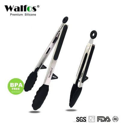 WALFOS  22 CM and 30CM Food Grade 100% Silicone Food Tong Kitchen Tongs Utensil Cooking Tong Clip Clamp Salad Serving BBQ Tools