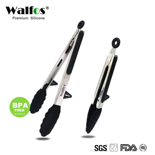 WALFOS  22 CM and 30CM Food Grade 100% Silicone Food Tong Kitchen Tongs Utensil Cooking Tong Clip Clamp Salad Serving BBQ Tools