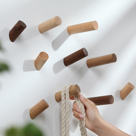 Natural Wood Clothes Hanger Wall Mounted Coat Hook Decorative Key Holder Hat Sca