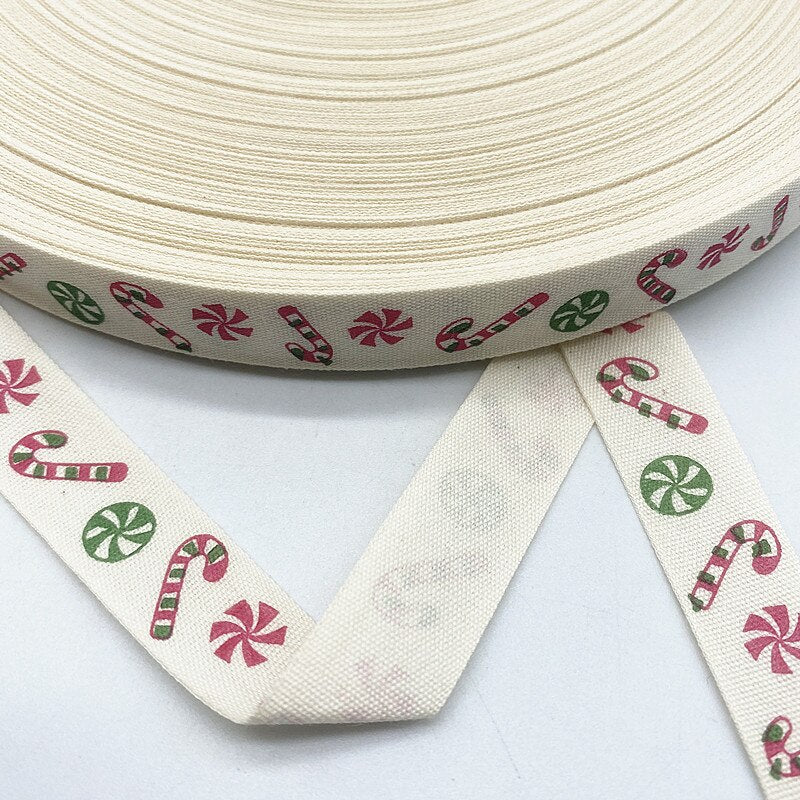 New 5yards 15mm Christmas Printed Polyester Cotton Ribbon DIY Wedding Christmas Party