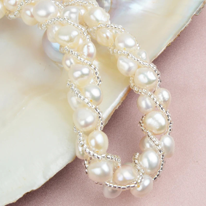 ASHIQI Real Natural Freshwater Pearl Handmade Jewelry Sets & More Necklace Bracelet 925 Silver Earrings for Women Wedding