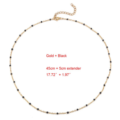 1pcs Stainless Steel Gold/Silver Color Choker Necklace Enamel Satellite Beaded Cable Ball Chain Choker Womens Necklaces